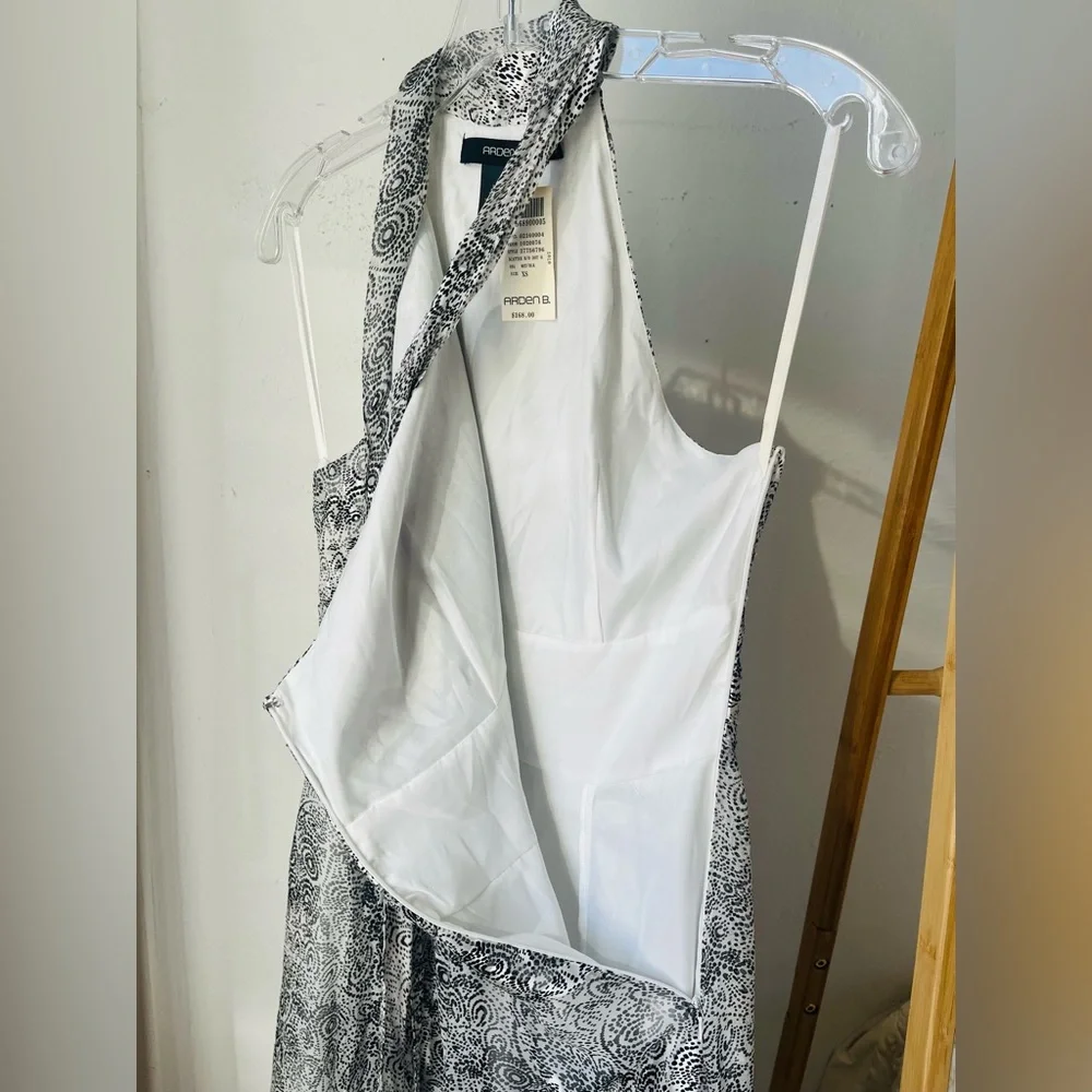 Y2k Arden B Silk Silver & White Scarf Tie Dress NWT